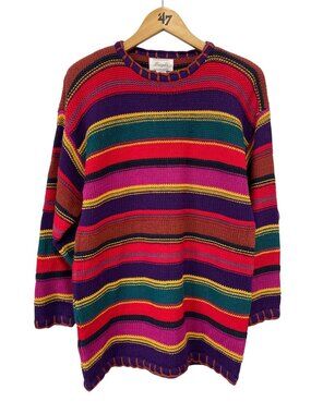 Vintage 90s Margules Sweater Size Medium Colorful Striped Knitwear Deadstock NEW